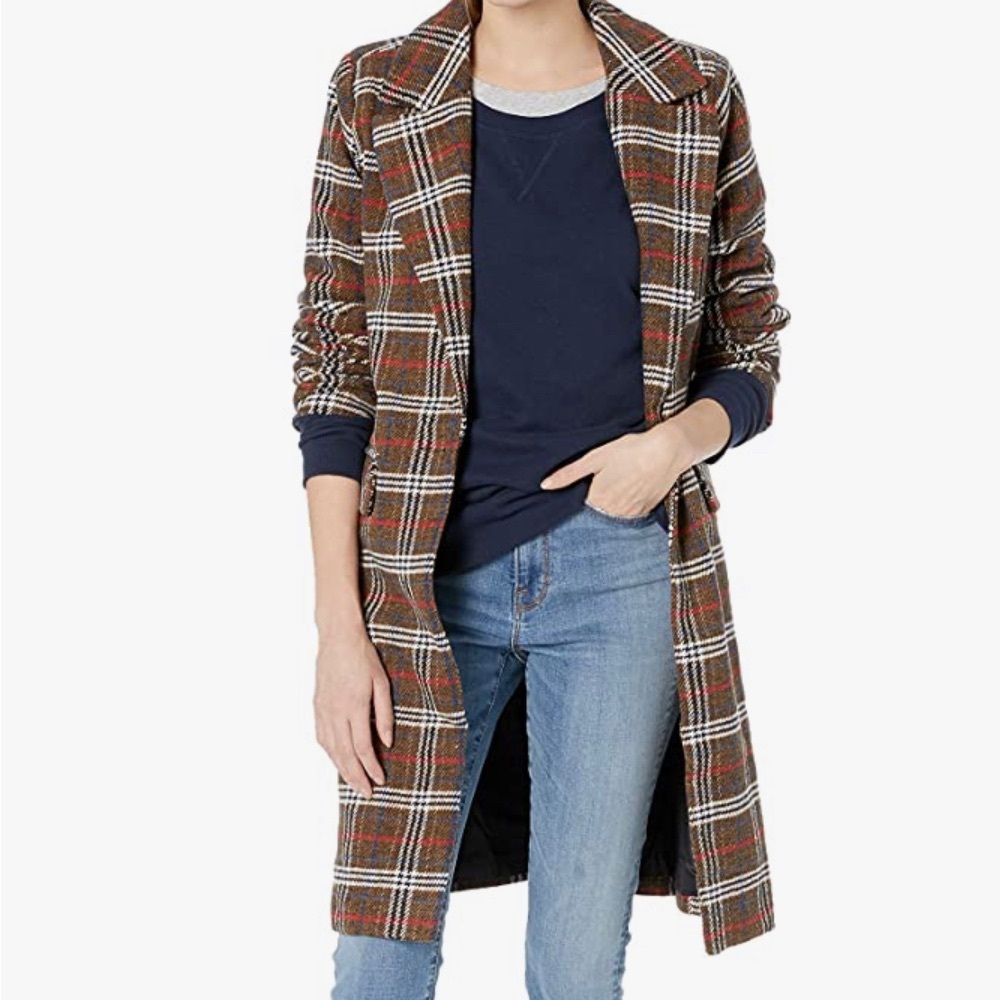 2X Urban Republic Plus Size Red Brown Plaid Flannel Long Coat NEW Jacket Winter